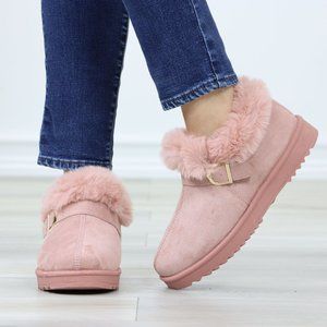 Faux Pink Suede Fuzzy Warm Ankle Booties Super Cozy Fully Lined